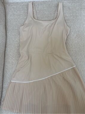 Beige Pleated Hem Tank Dress - Women